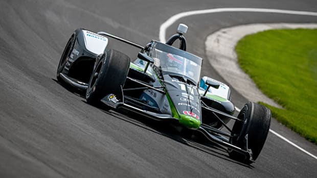 Now that's fast: Takuma Sato nearly hits 235 mph, the fastest practice lap at Indianapolis Motor Speedway since 1996. Photo courtesy IndyCar.